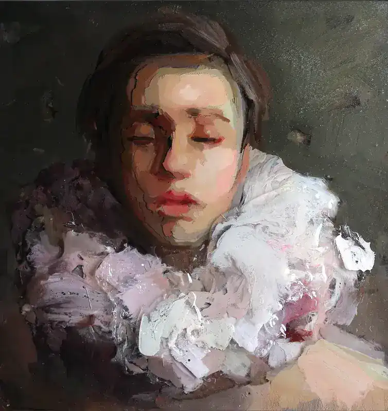 Chiaroschuro von Anne-Rixt Kuik | figur Gemälde in mixed-media auf Holz 50 x 50 cm
