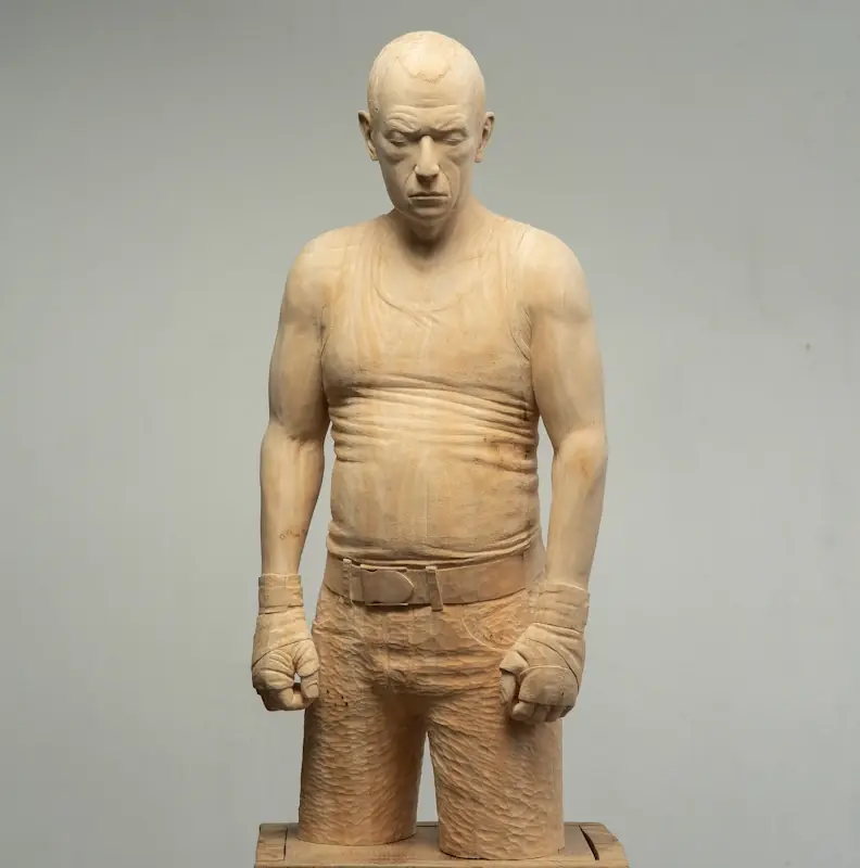 Boxer van Boris Paval Conen | figuur beeld in hout unicum 85 cm hoog