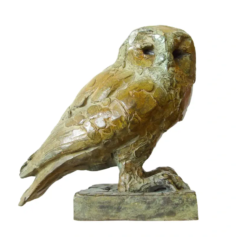 Tawny owl by Coba Koster | animal sculpture in bronze edition of 8 25 cm high and 27 cm wide