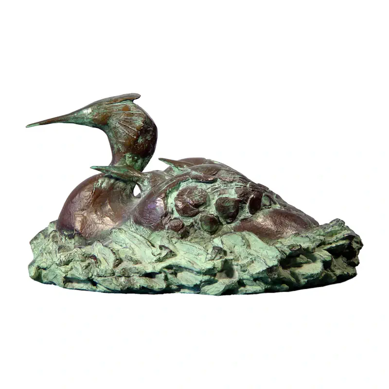 Grebe by Coba Koster | animal sculpture in bronze edition of 10 32 cm wide and 21 cm high