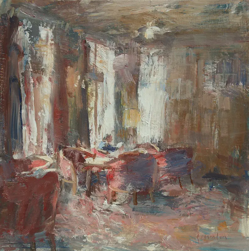 Hotel van der Werff I by Flip Gaasendam | interior painting in oil on panel 35 x 35 cm