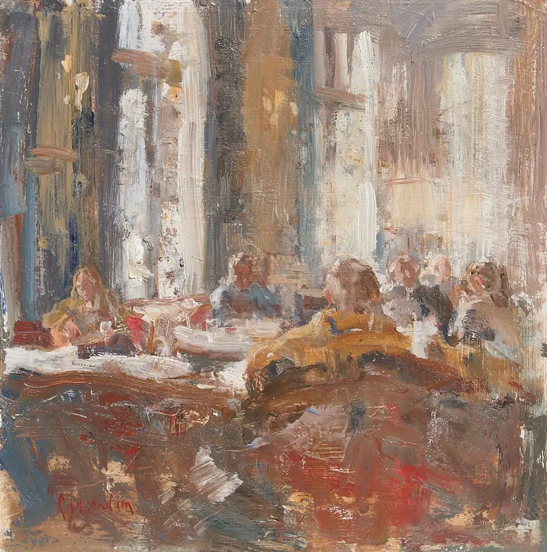 Hotel van der Werff IV von Flip Gaasendam | interieur Gemälde in oel auf Holz 40 x 40 cm