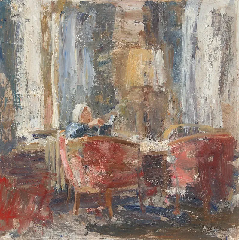 Hotel van der Werff V von Flip Gaasendam | interieur Gemälde in oel auf Holz 40 x 40 cm
