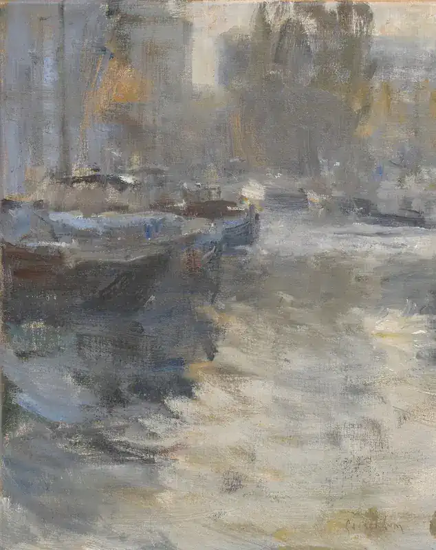 Noorderhaven III van Flip Gaasendam | landschap schilderij in olieverf op doek 55 x 45 cm