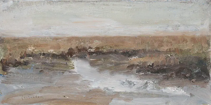 Grabenbruch Schiermonikoog von Flip Gaasendam | landschaft Gemälde in oel auf Holz 24 x 39 cm