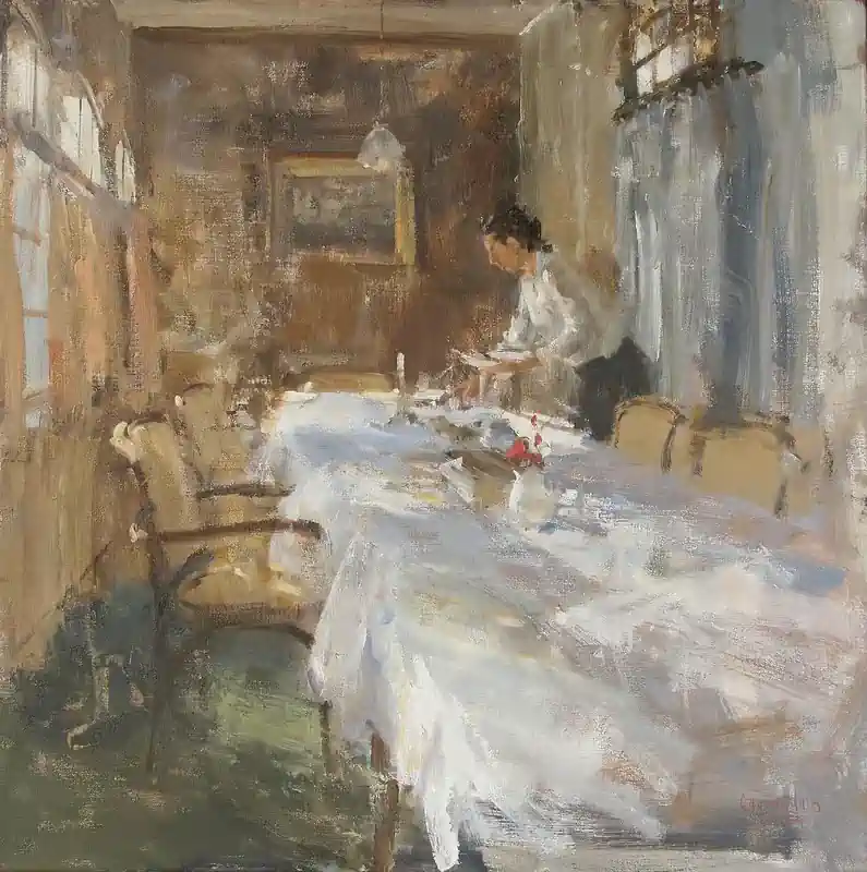 Zonlicht I van Flip Gaasendam | interieur schilderij in olieverf op doek 80 x 80 cm