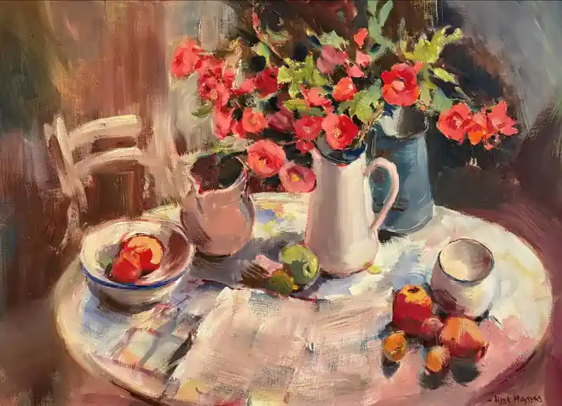 Binnenvallend licht van Hans Musters | stilleven schilderij in olieverf op doek 85 x 105 cm