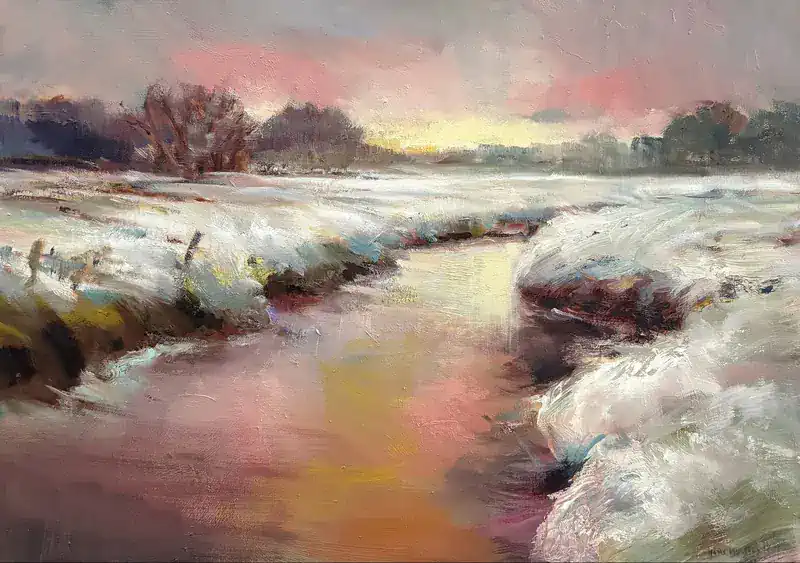 Winterlandschap van Hans Musters | landschap schilderij in olieverf op doek 55 x 75 cm