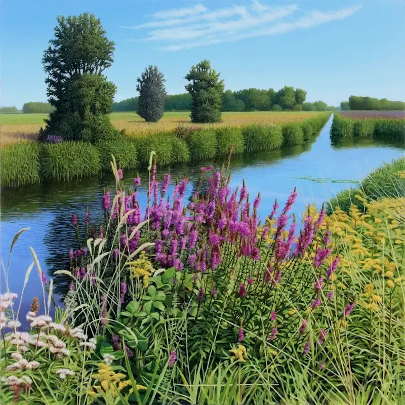 The colourful verge by Hans Parlevliet | landscape painting in oil on panel 53 x 53 cm