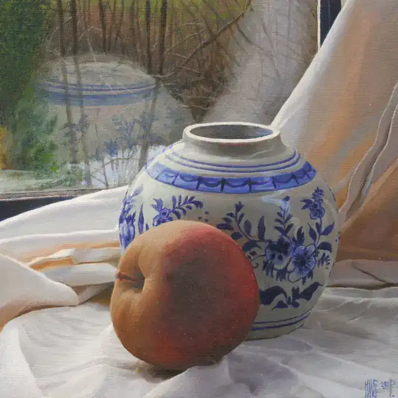 De vensterbank van Hans Parlevliet | stilleven schilderij in olieverf op paneel 32 x 32 cm