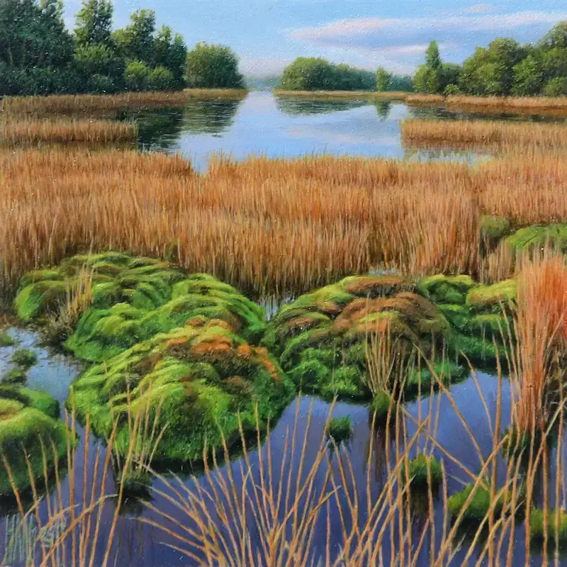 Peat moss by Hans Parlevliet | landscape painting in oil on panel 25 x 25 cm