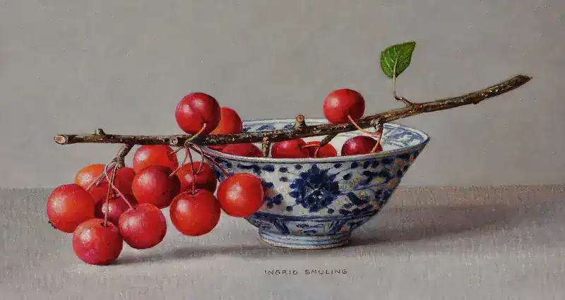Apple branch by Ingrid Smuling | still life painting in oil on panel 34 x 37 cm