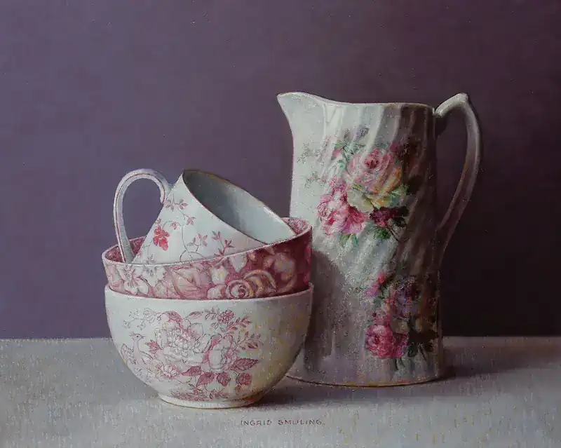 Rosa Rosen von Ingrid Smuling | stillleben Gemälde in Öl auf Holz 25 x 41 cm