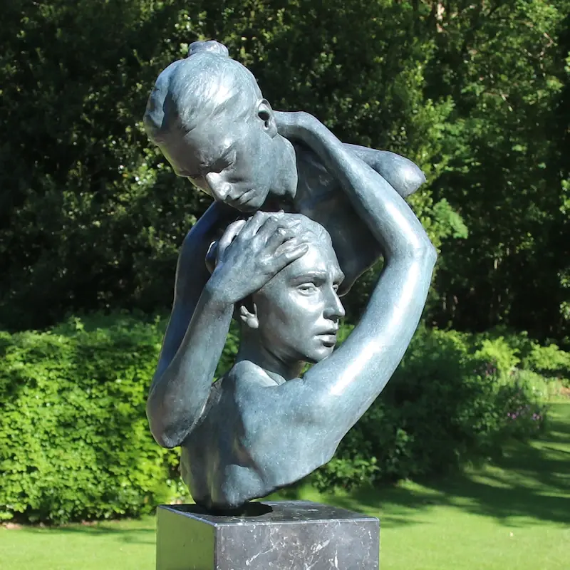 Conflicted by Jana Buttner | figure sculpture in bronze edition of 8 75 cm high x 40 cm wide