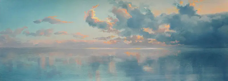 Waddenspiegel by Janhendrik Dolsma | landscape painting in oil paper on panel (marouflaged) 27 x 75 cm