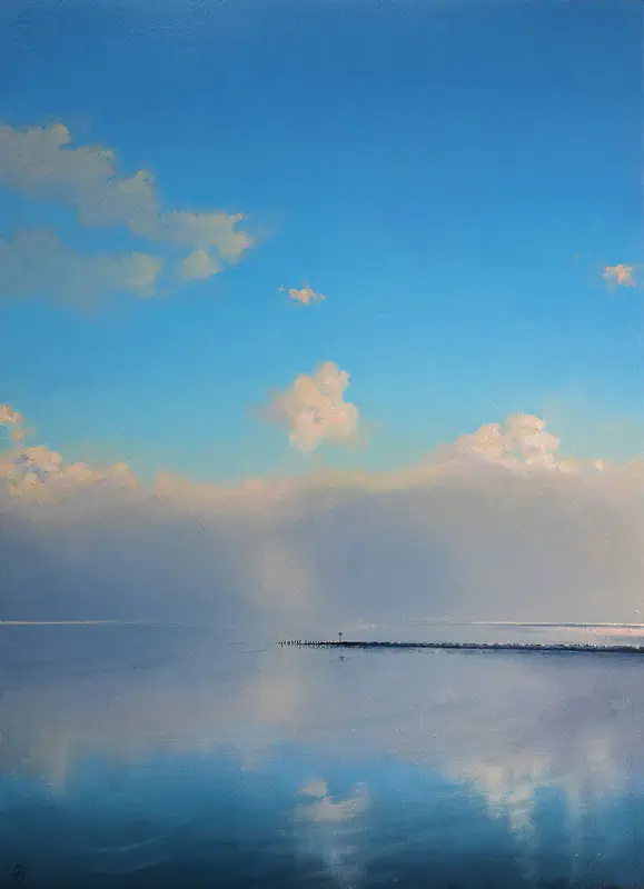 Mudflat mirror by Janhendrik Dolsma | landscape painting in oil paper on panel (marouflaged) 57 x 77 cm