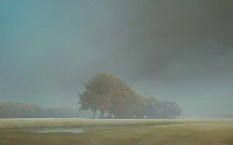 Herbst von Johan Abeling | landschaft Gemälde in Öl auf Holz 28 x 52 cm