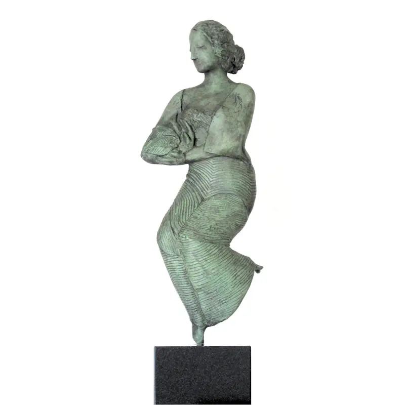 Woman with bird by Marion Visione | figure sculpture in bronze edition of 10 70 cm high