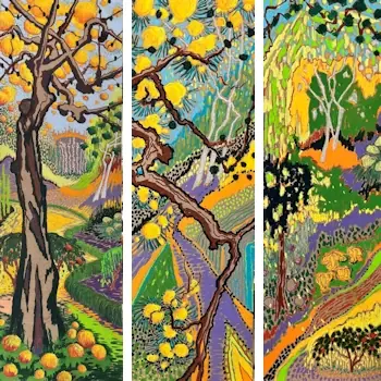Bloom I van Marjet Visscher | landschap schilderij in softpastel op doek 60 x 120 cm