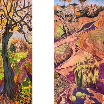 Bloom II van Marjet Visscher | landschap schilderij in softpastel op doek 60 x 120 cm
