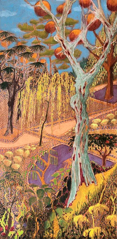Bloom II von Marjet Visscher | landschaft Gemälde in softpastell auf Leinwand 60 x 120 cm