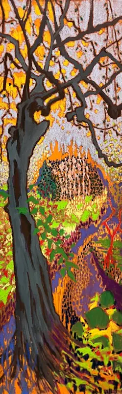 Bloom I von Marjet Visscher | landschaft Gemälde in softpastell auf Leinwand 35 x 95 cm