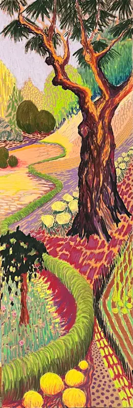 Bloom II von Marjet Visscher | landschaft Gemälde in softpastell auf Holz 30 x 90 cm