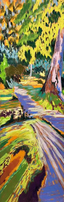 Bloom IV von Marjet Visscher | landschaft Gemälde in softpastell auf Holz 30 x 90 cm