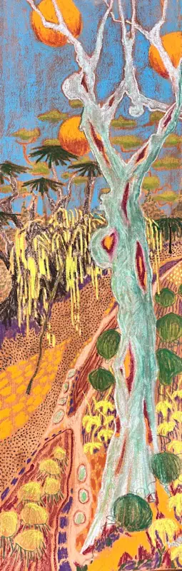Bloom VI von Marjet Visscher | landschaft Gemälde in softpastell auf Leinwand 35 x 95 cm