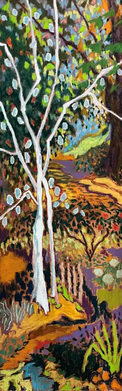 Bloom VII von Marjet Visscher | landschaft Gemälde in softpastell auf Leinwand 35 x 95 cm