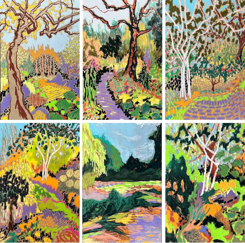 Bloom | Serie kleiner Gemälde von Marjet Visscher | landschaft Gemälde in softpastell auf Holz 20 x 30 cm