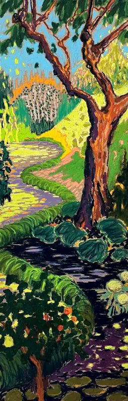 Bloom I von Marjet Visscher | landschaft Gemälde in softpastell auf Holz 20 x 60 cm