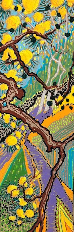 Bloom II von Marjet Visscher | landschaft Gemälde in softpastell auf Holz 20 x 60 cm