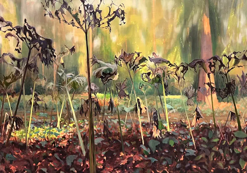 Hoefbladwereld II van Marjet Visscher | landschap schilderij in olieverf op doek 105 x 145 cm