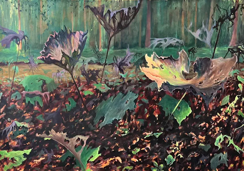 Hoefbladwereld III van Marjet Visscher | landschap schilderij in olieverf op doek 105 x 145 cm