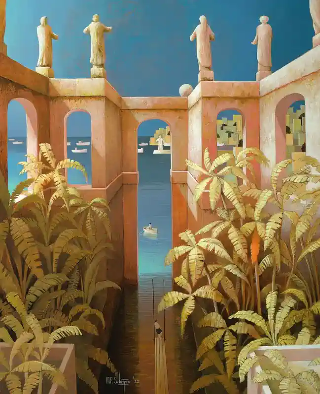 The woman from the East by Michiel Schrijver | architecture painting in acrylic on canvas 105 x 115 cm