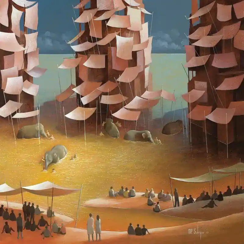 Silent memories by Michiel Schrijver | architecture painting in acrylic on canvas 105 x 105 cm