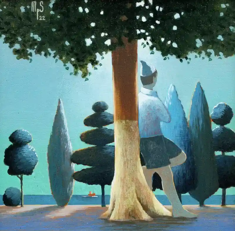 Sea Strokes 12 von Michiel Schrijver | architektur Gemälde in acryl auf Leinwand 39 x 39 cm