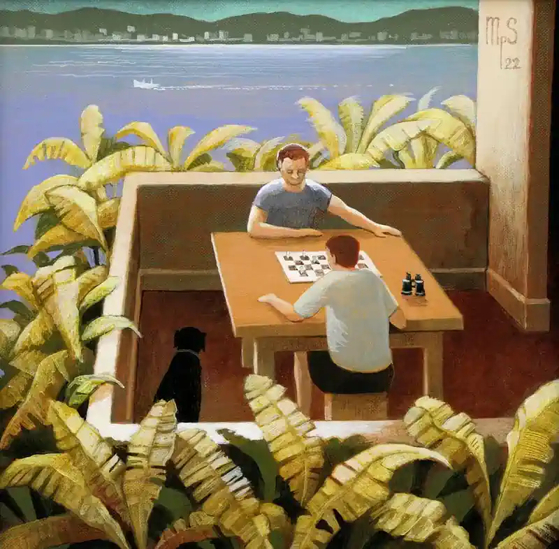 Sea Strokes 17 von Michiel Schrijver | architektur Gemälde in acryl auf Leinwand 39 x 39 cm