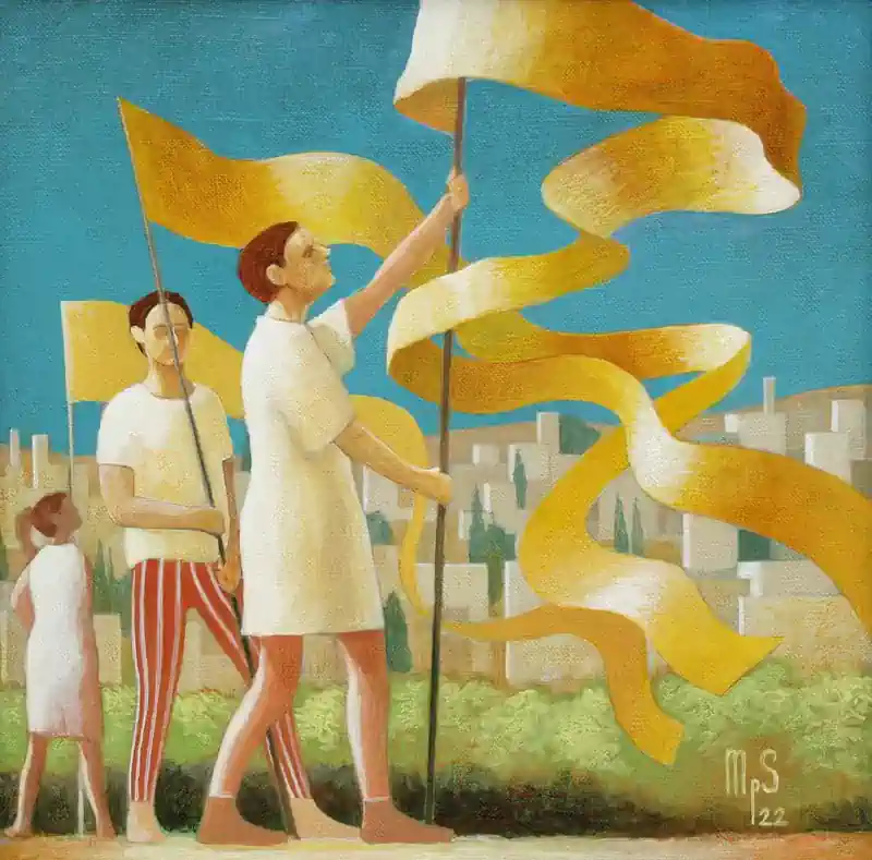Sea Strokes 18 von Michiel Schrijver | architektur Gemälde in acryl auf Leinwand 39 x 39 cm