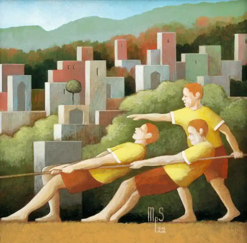 Sea Strokes 19 von Michiel Schrijver | architektur Gemälde in acryl auf Leinwand 39 x 39 cm