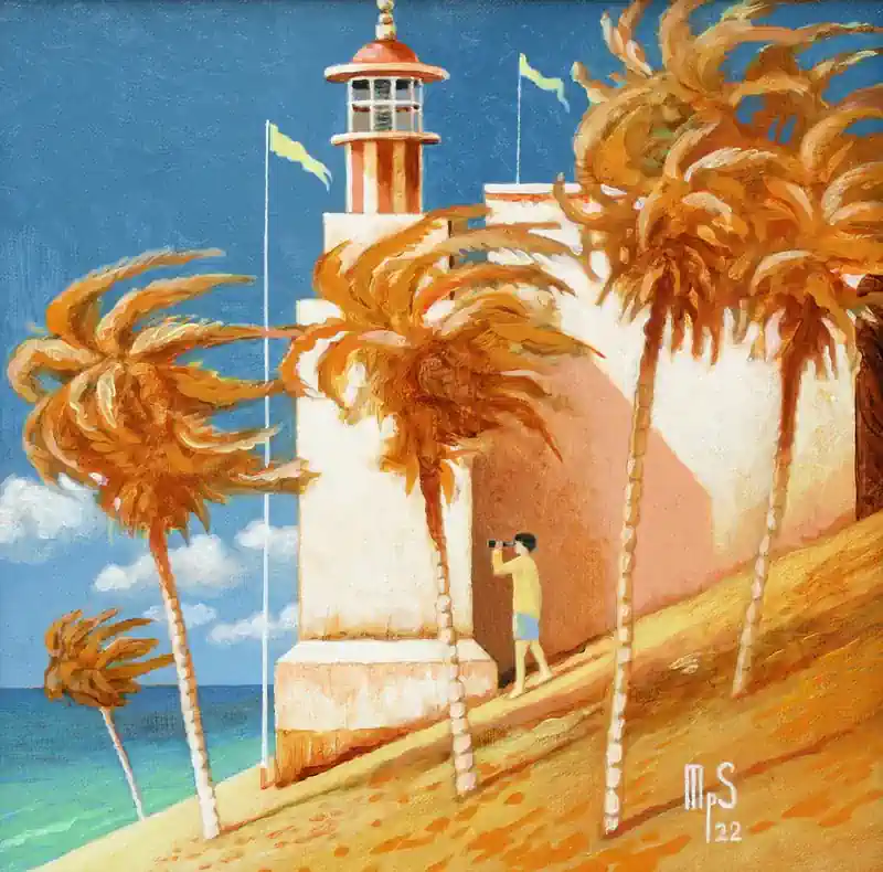 Sea Strokes 20 von Michiel Schrijver | architektur Gemälde in acryl auf Leinwand 39 x 39 cm
