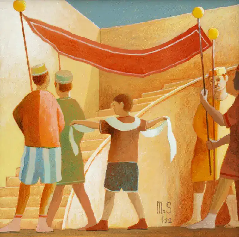 Sea Strokes 21 von Michiel Schrijver | architektur Gemälde in acryl auf Leinwand 39 x 39 cm