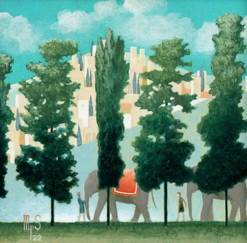Sea Strokes 22 von Michiel Schrijver | architektur Gemälde in acryl auf Leinwand 39 x 39 cm