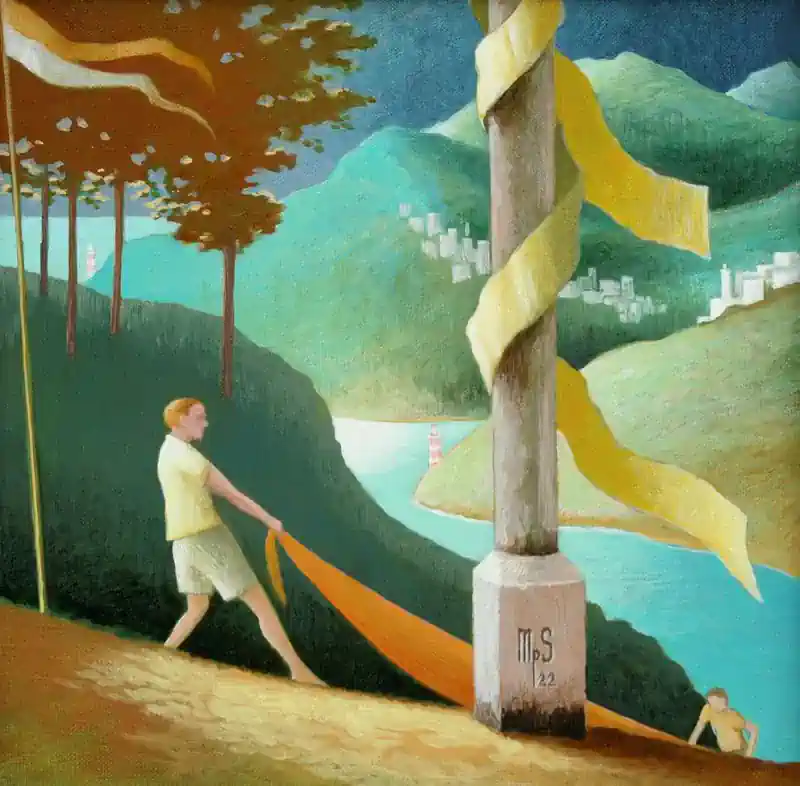 Sea Strokes 23 von Michiel Schrijver | architektur Gemälde in acryl auf Leinwand 39 x 39 cm