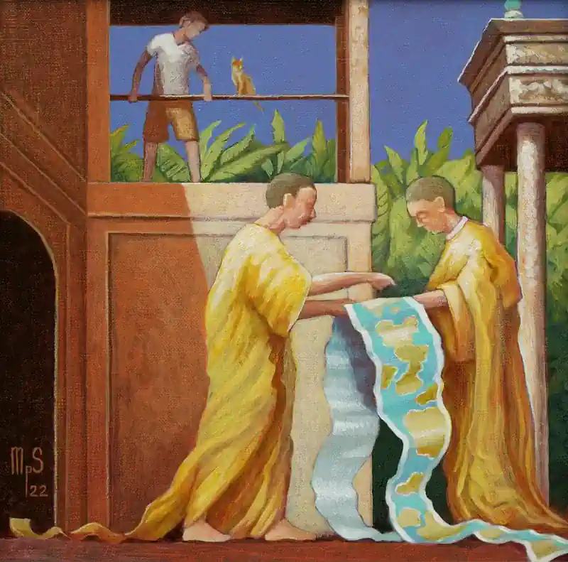 Sea Strokes 24 von Michiel Schrijver | architektur Gemälde in acryl auf Leinwand 39 x 39 cm