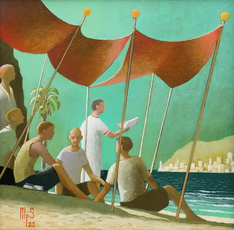 Sea Strokes 28 von Michiel Schrijver | architektur Gemälde in acryl auf Leinwand 39 x 39 cm