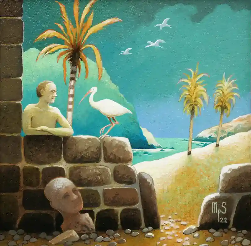 Sea Strokes 29 von Michiel Schrijver | architektur Gemälde in acryl auf Leinwand 39 x 39 cm