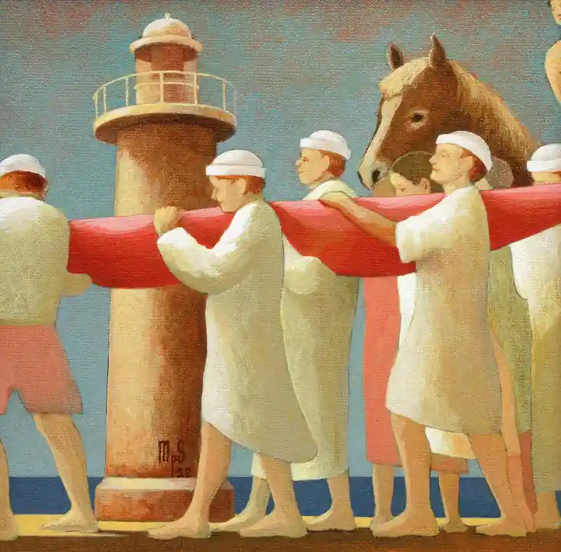 Sea Strokes 4 by Michiel Schrijver | architecture painting in acrylic on canvas 39 x 39 cm