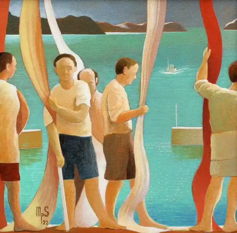 Sea Strokes 6 by Michiel Schrijver | architecture painting in acrylic on canvas 39 x 39 cm